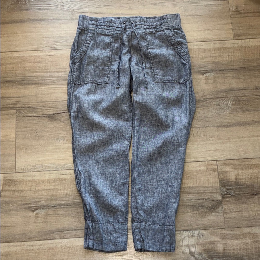 Athleta Charcoal Linen Drawstring Cropped Pants With Front & Back Pockets Size 4